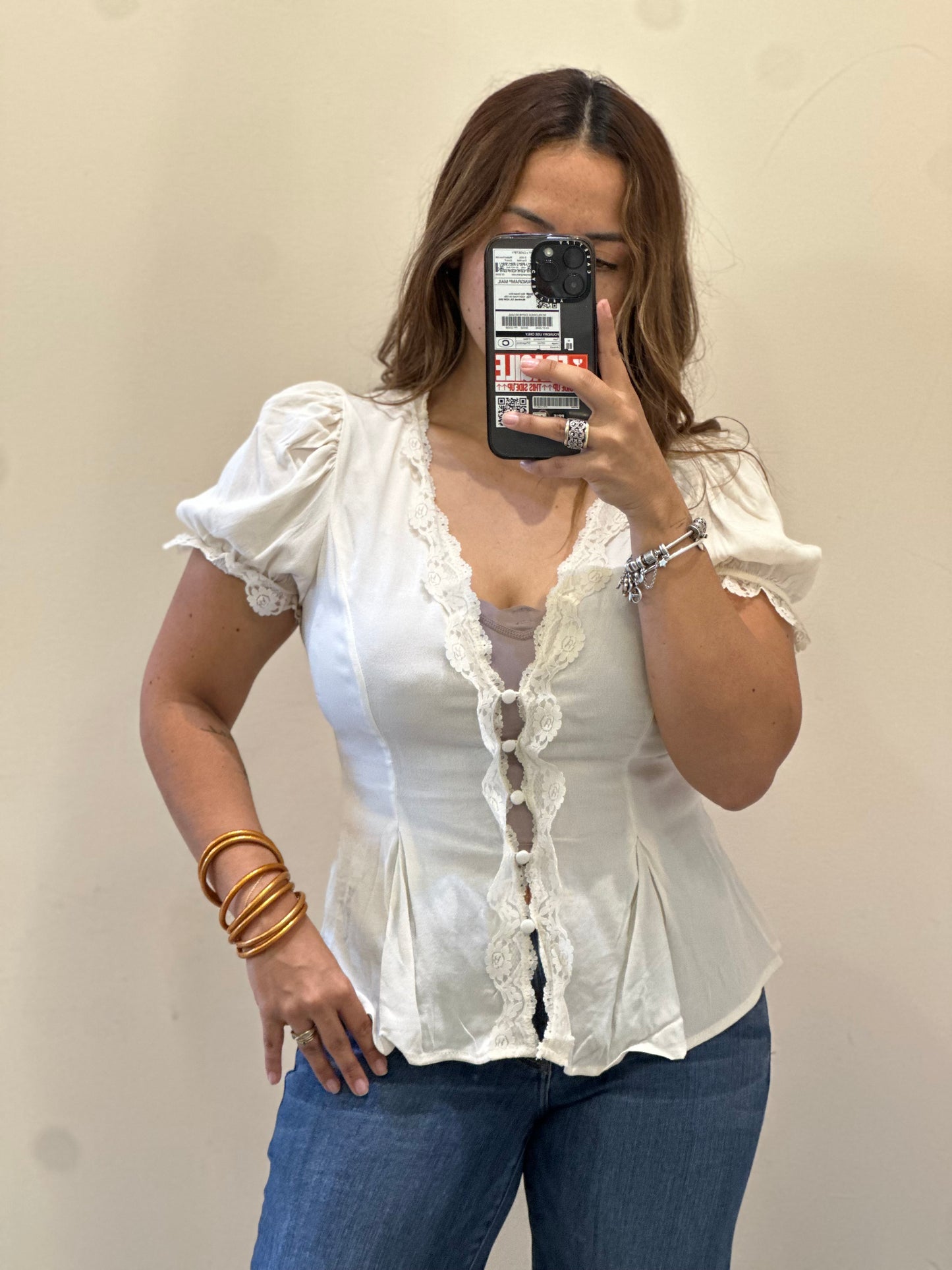 BLUSA MANGA PRINCESA CON ENCAJE
