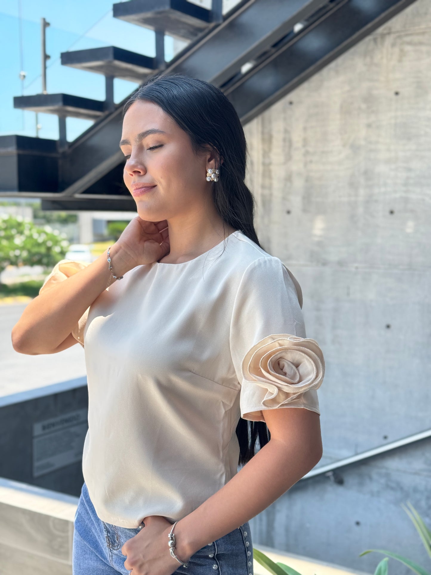 BLUSA MANGAS FLOR
