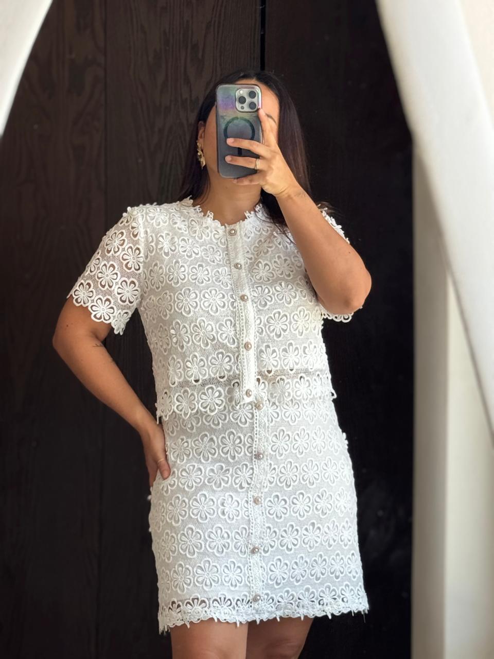 SET ENCAJE FLORAL FALDA Y BLUSA
