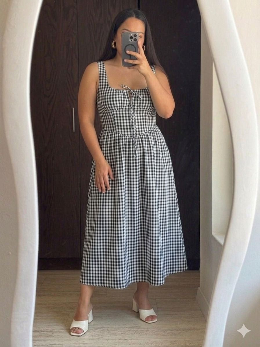 VESTIDO LARGO CUADROS