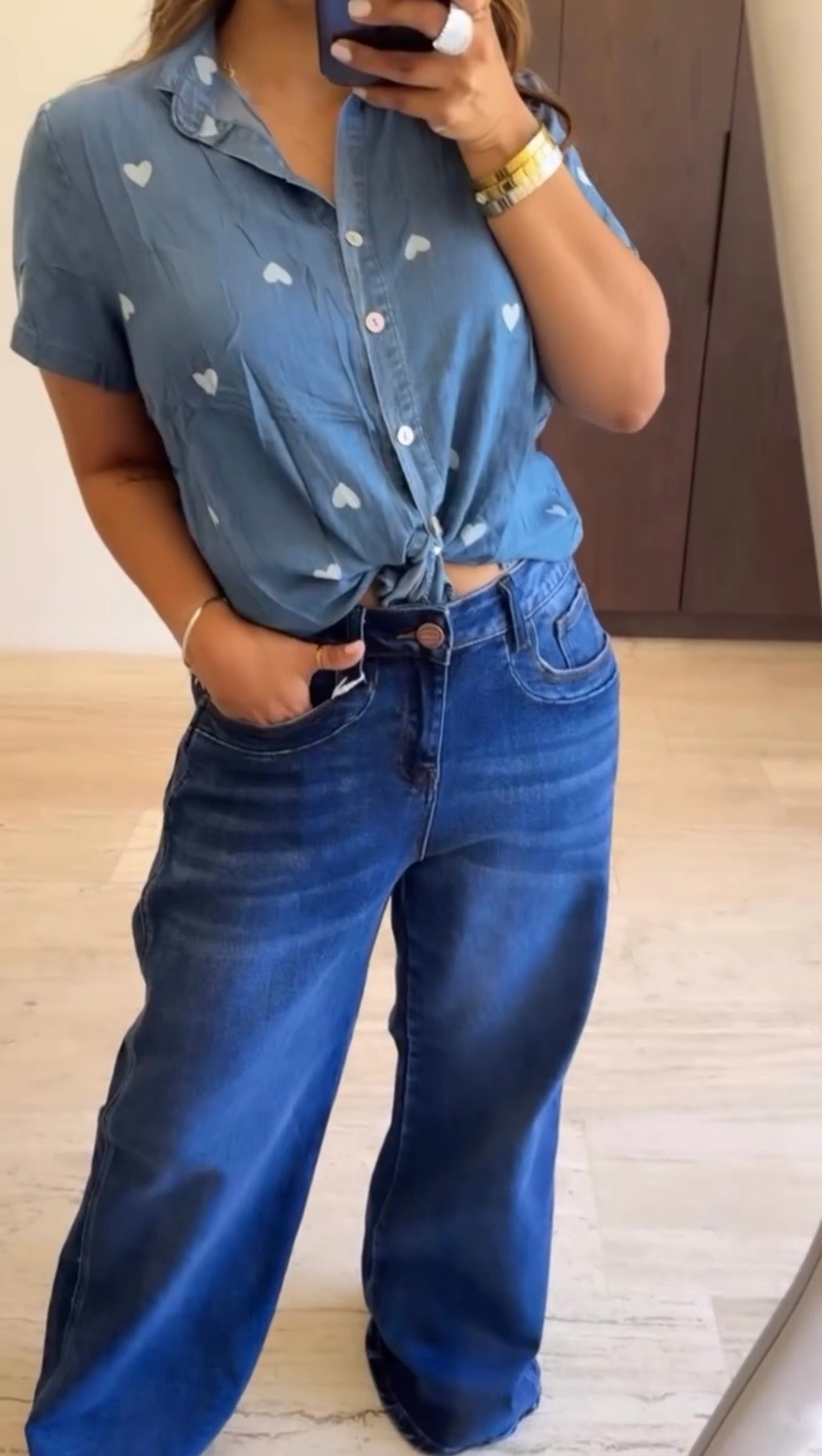 CAMISA CORAZONES MEZCLILLA