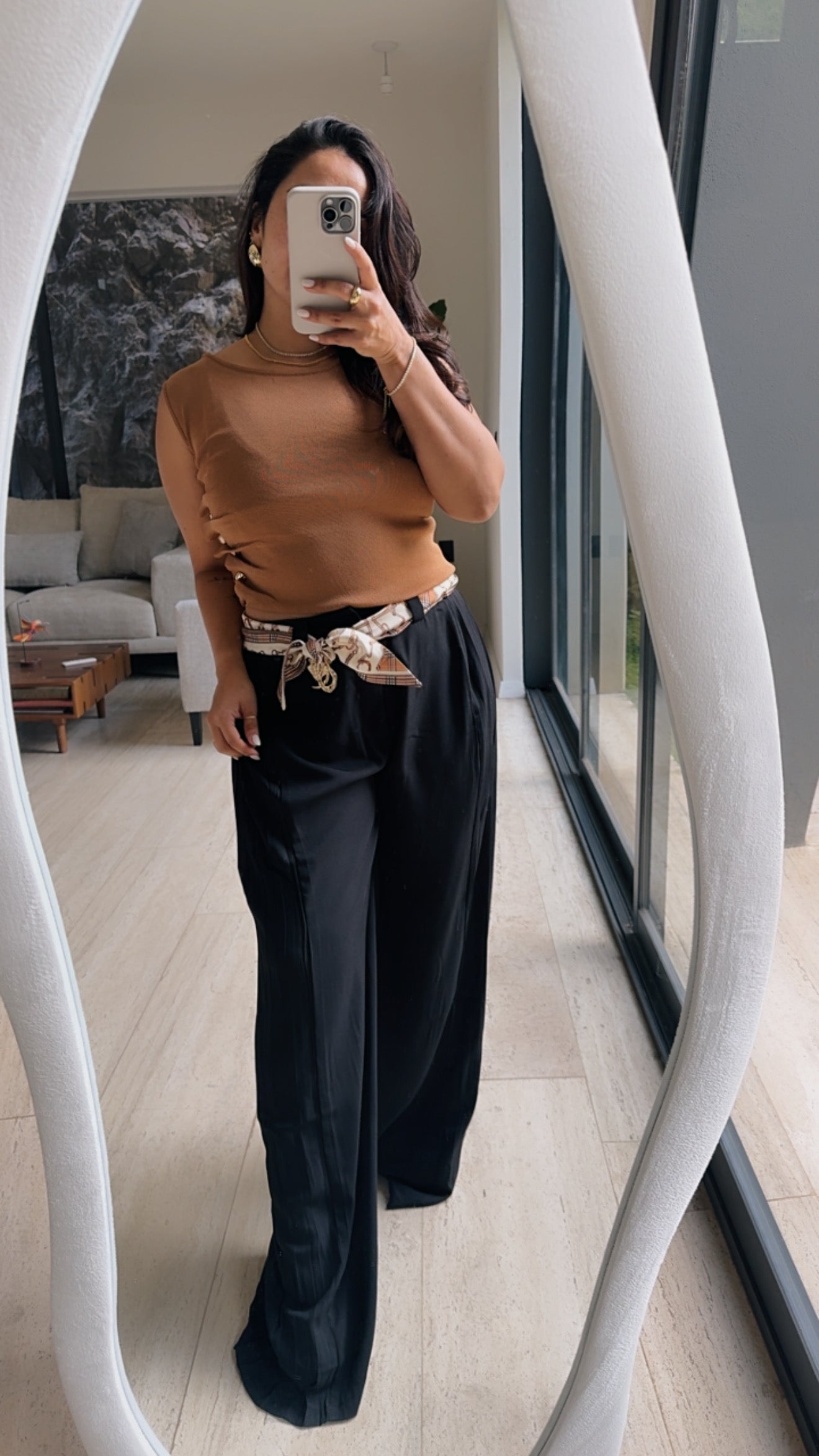 PANTALON PALAZZO CON PAÑOLETA