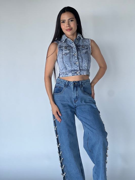 JEANS BRILLOS LATERAL