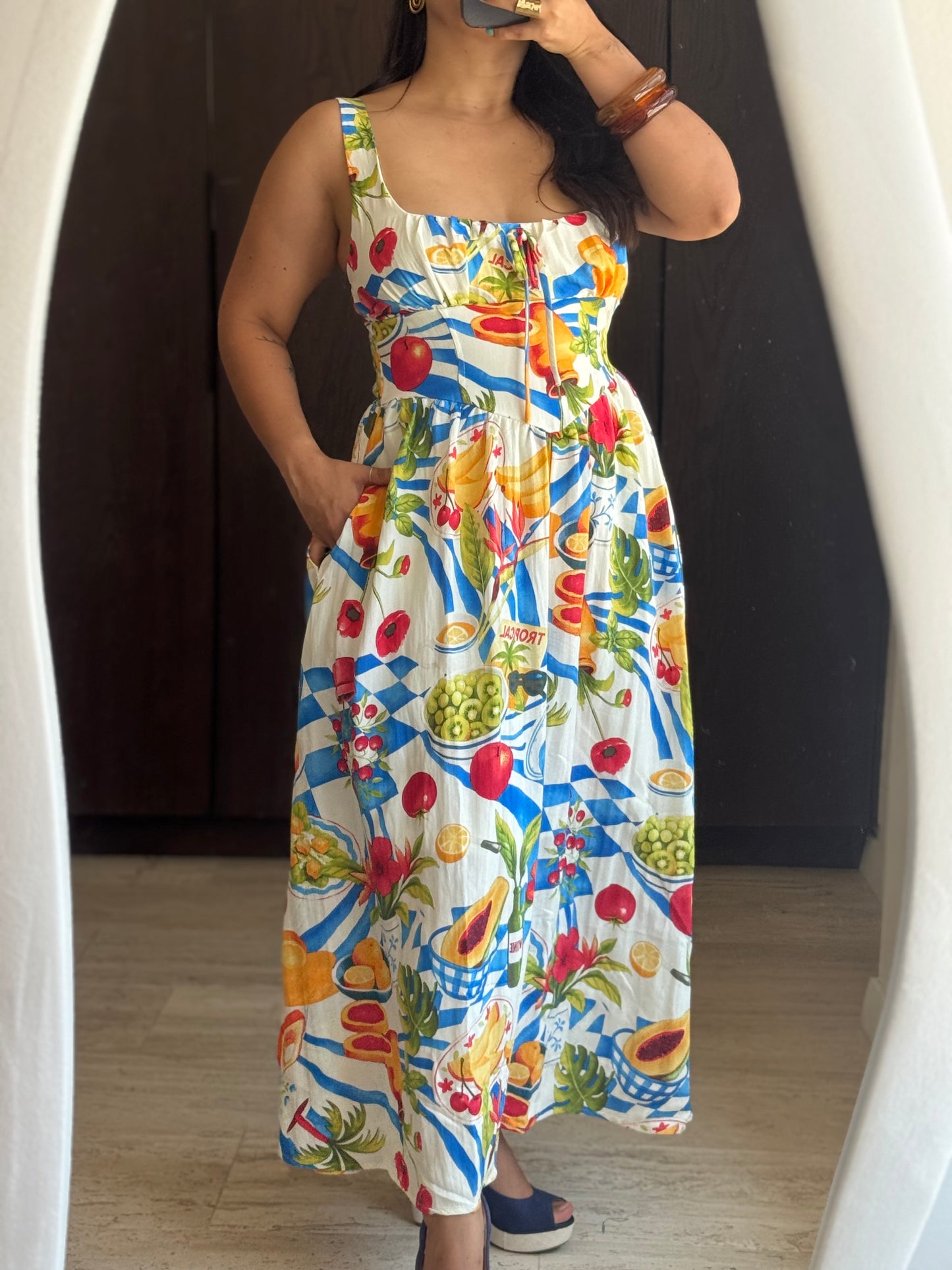 VESTIDO LARGO MIDI FRUTAS