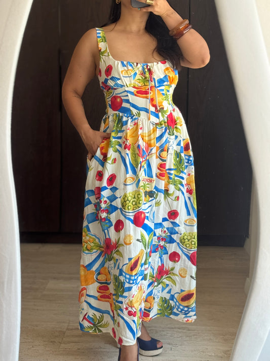 VESTIDO LARGO MIDI FRUTAS