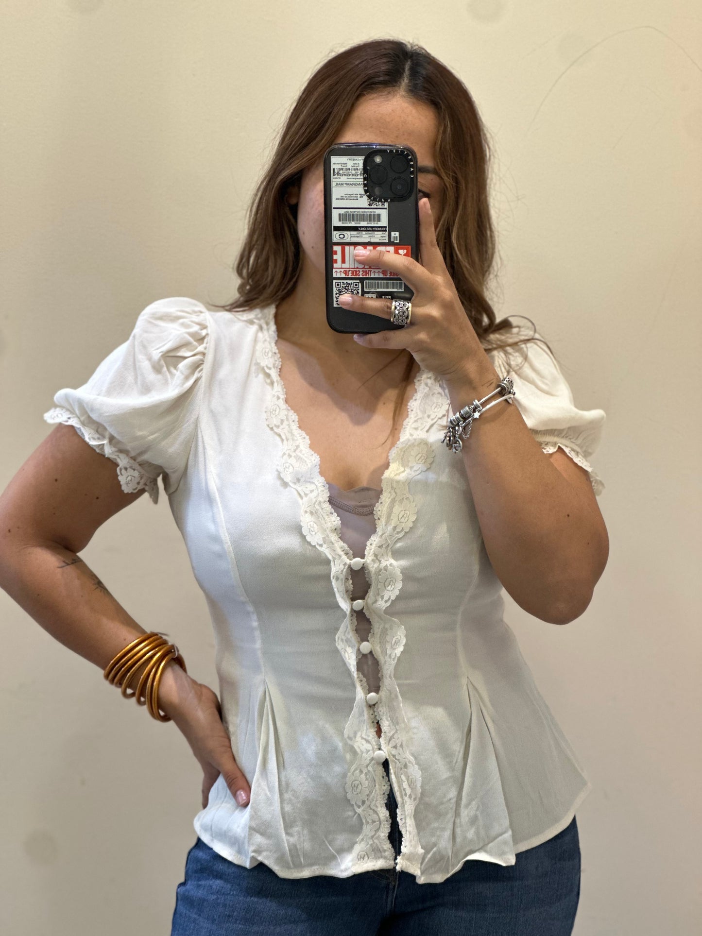 BLUSA MANGA PRINCESA CON ENCAJE