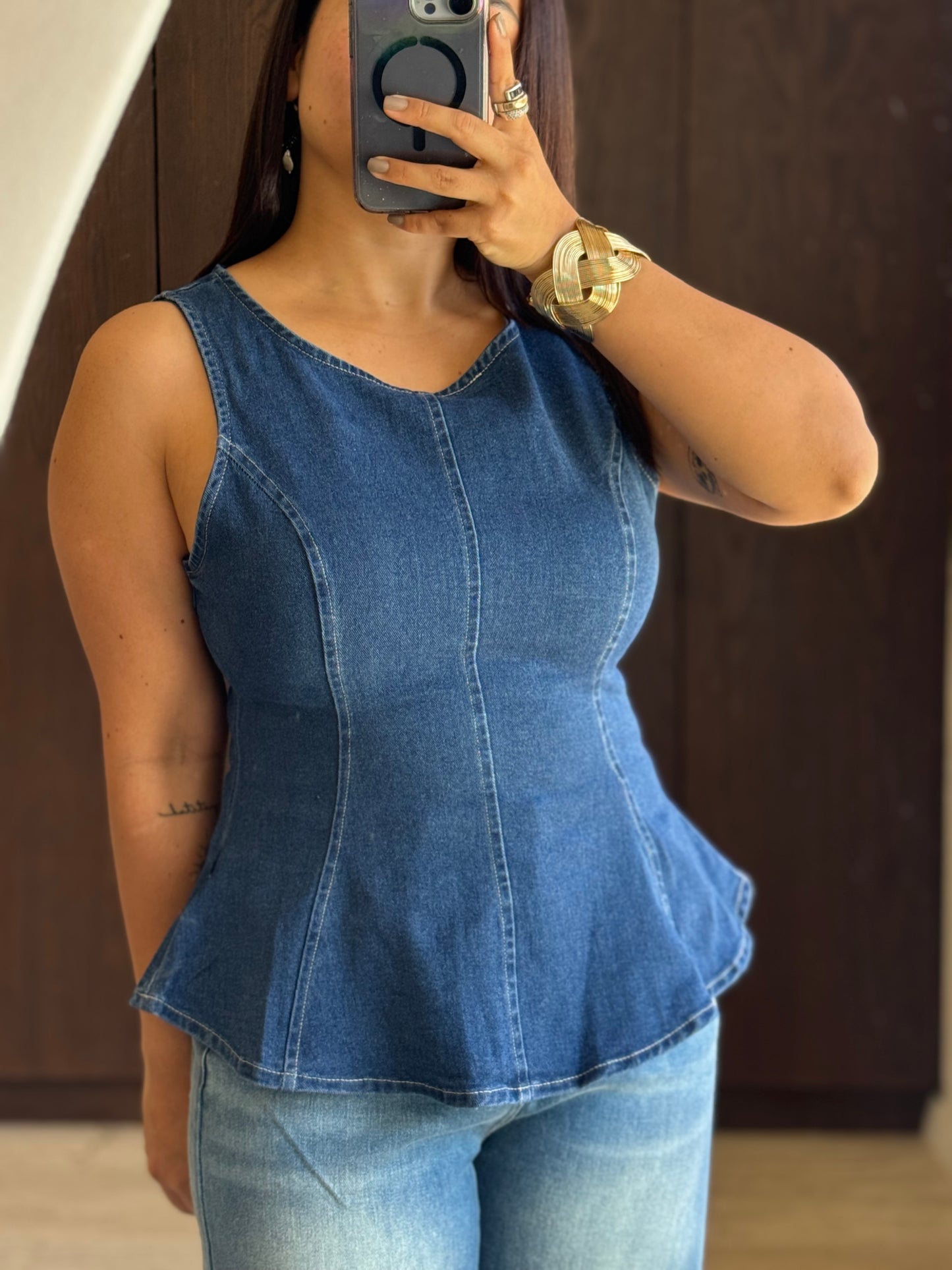 BLUSA PEPLUM MEZCLILLA