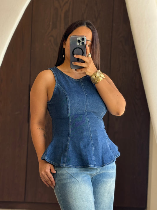 BLUSA PEPLUM MEZCLILLA