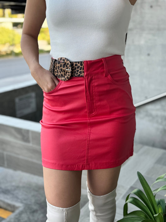 FALDA ROJA CINTURÓN ANIMAL PRINT