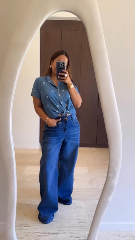 CAMISA CORAZONES MEZCLILLA