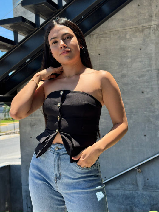 BLUSA STRAPLESS BOTON DORADO