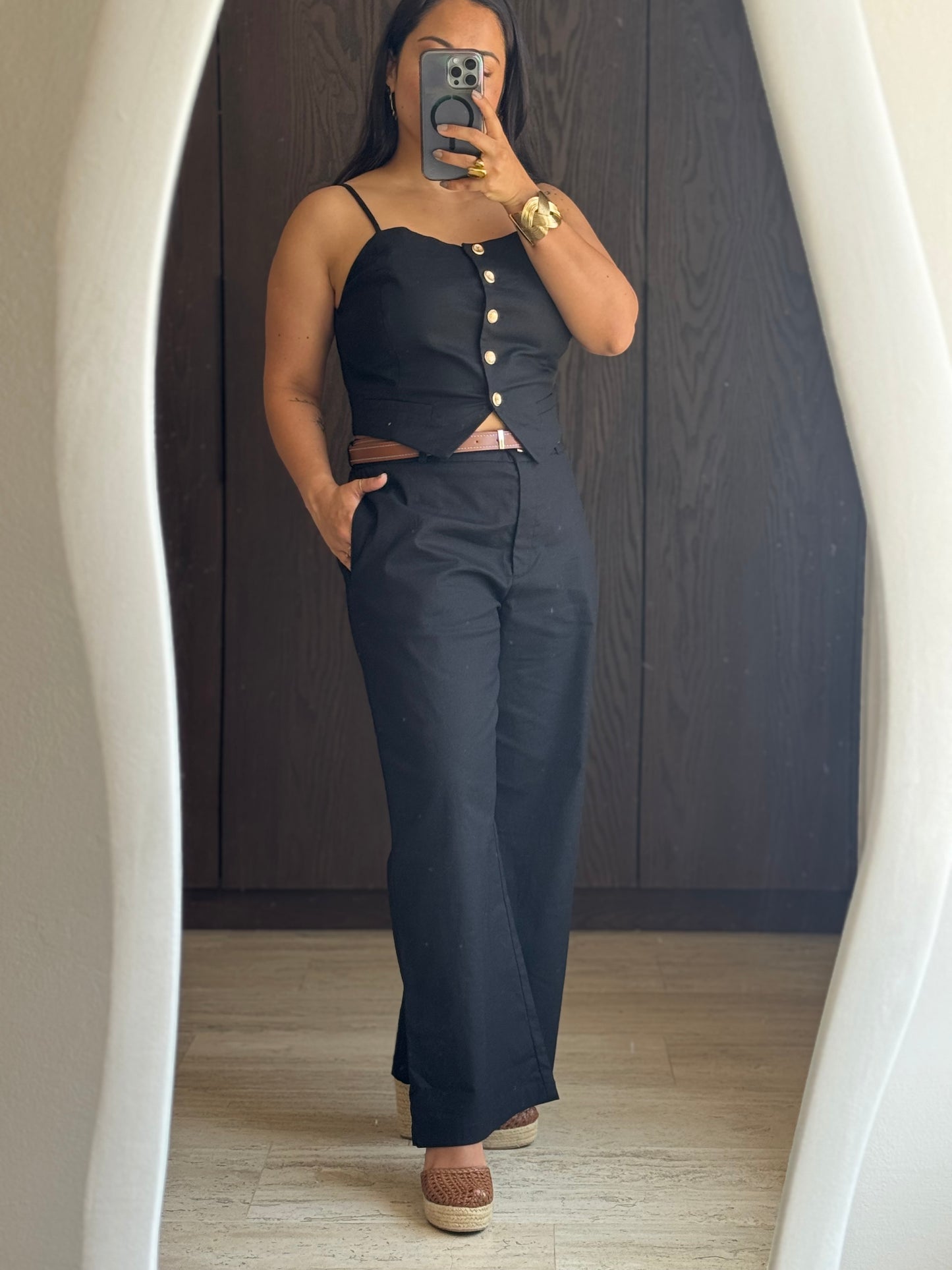 SET TOP / PANTALON CINTURON CAFÉ