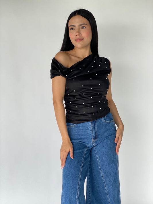 BLUSA PERLAS CUELLO BANDEJA