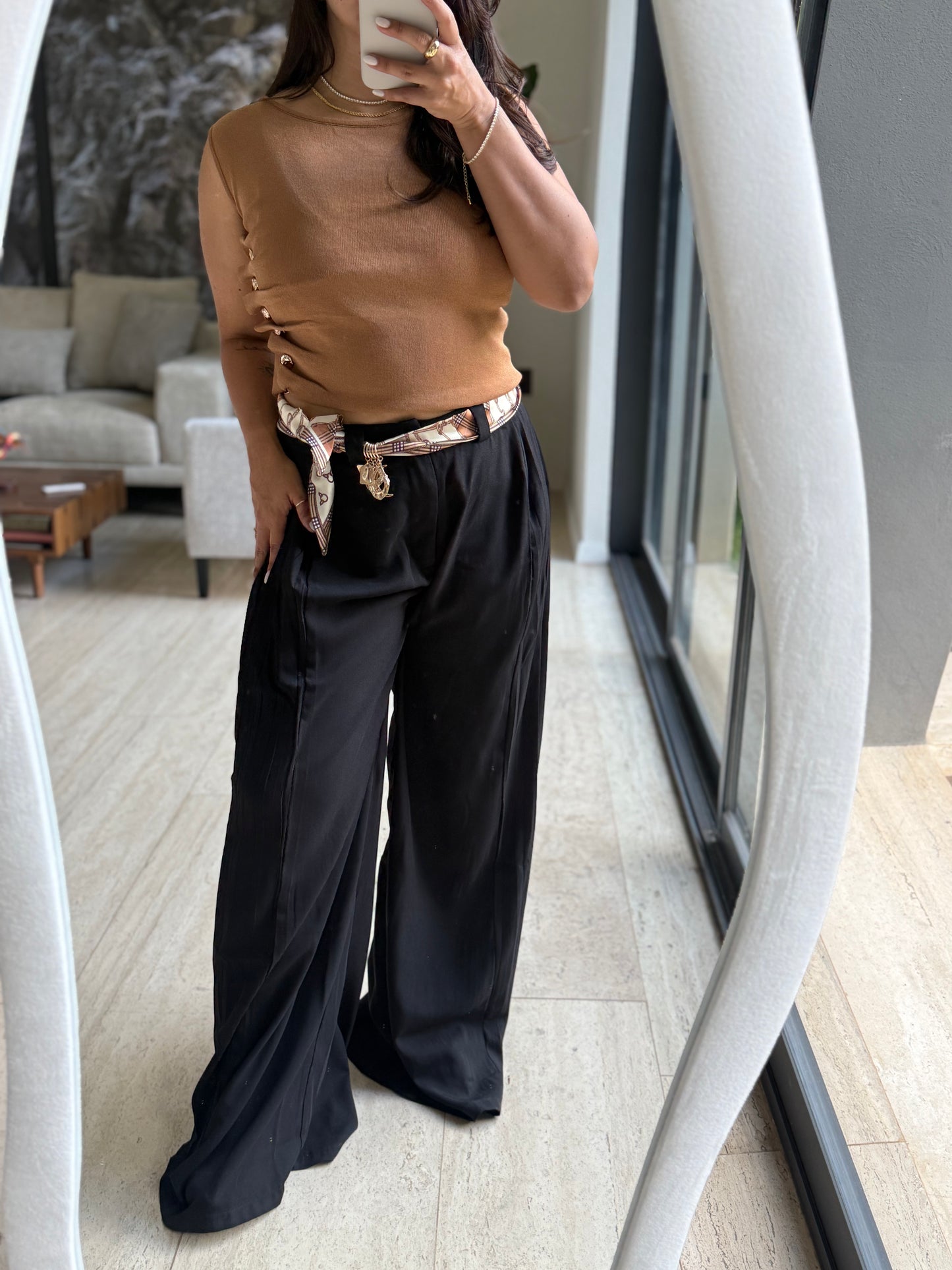 PANTALON PALAZZO CON PAÑOLETA