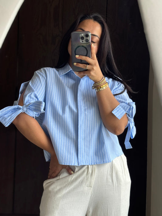 CAMISA CROP LISTÓN MANGA