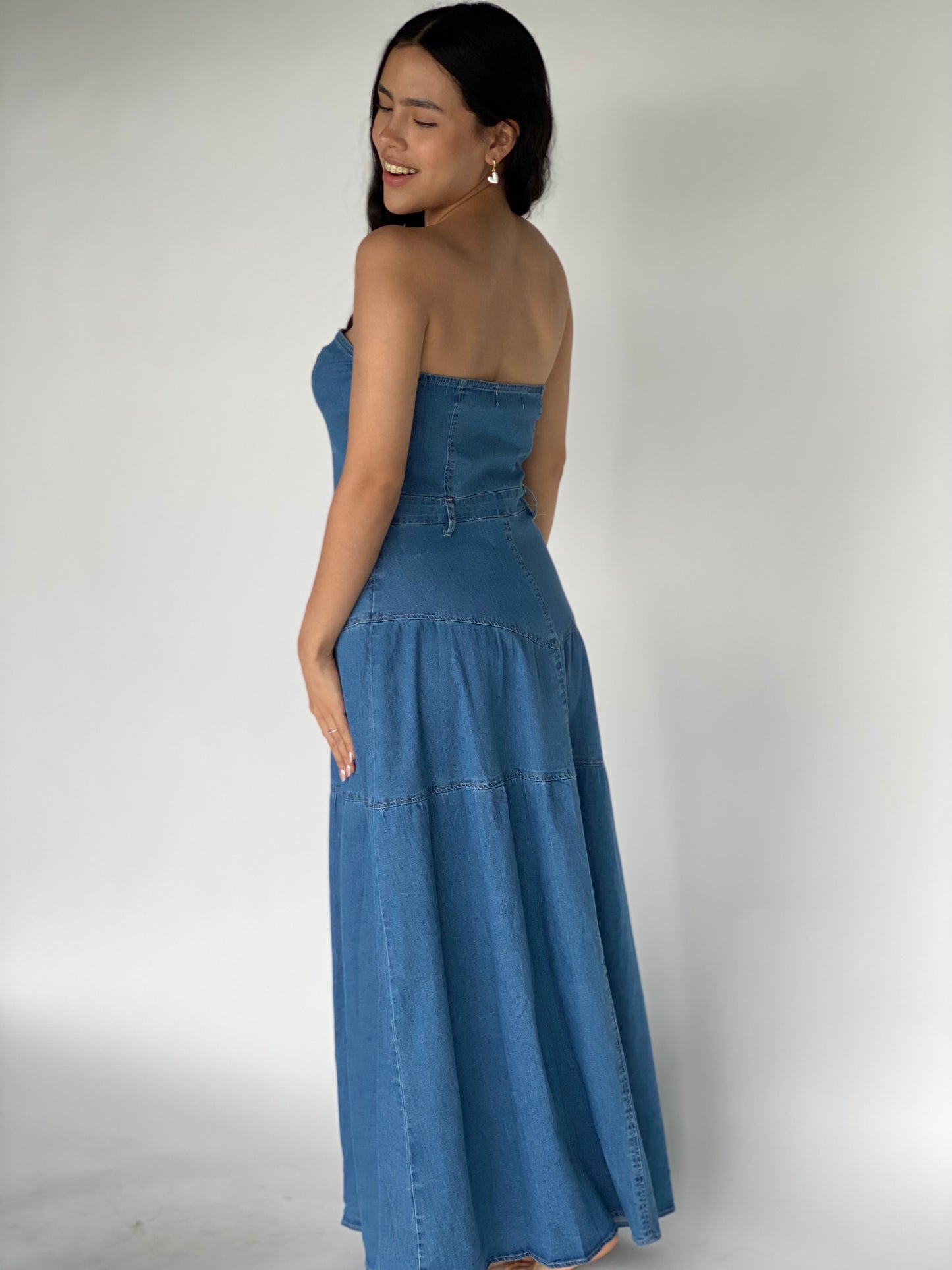 VESTIDO STRAPLESS MEZCLILLA