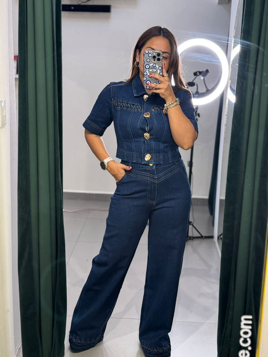 SET MEZCLILLA CROP Y PANTALON