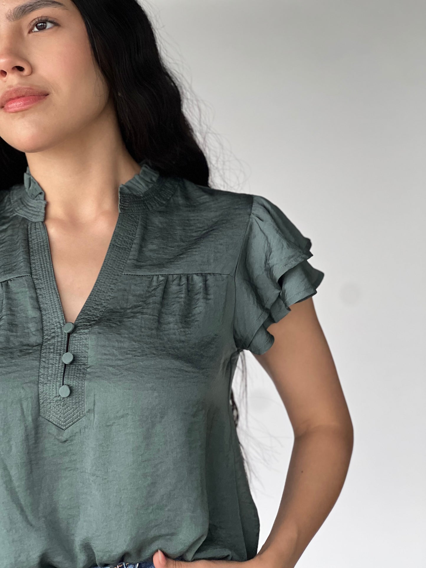 BLUSA MANGA OLANES VERDE