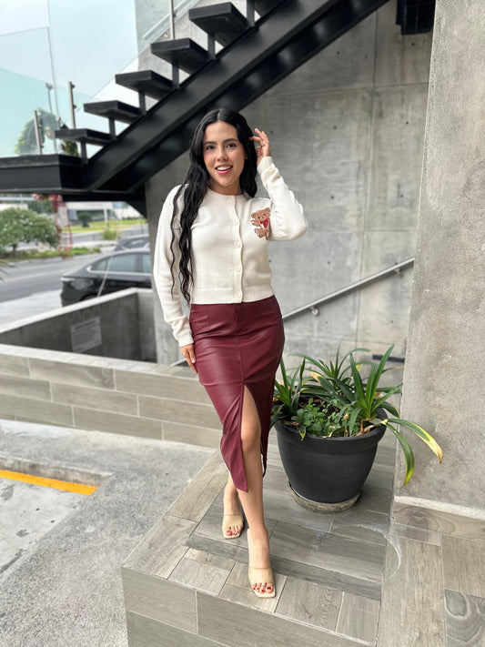 FALDA CUERO ABERTURA FRONTAL