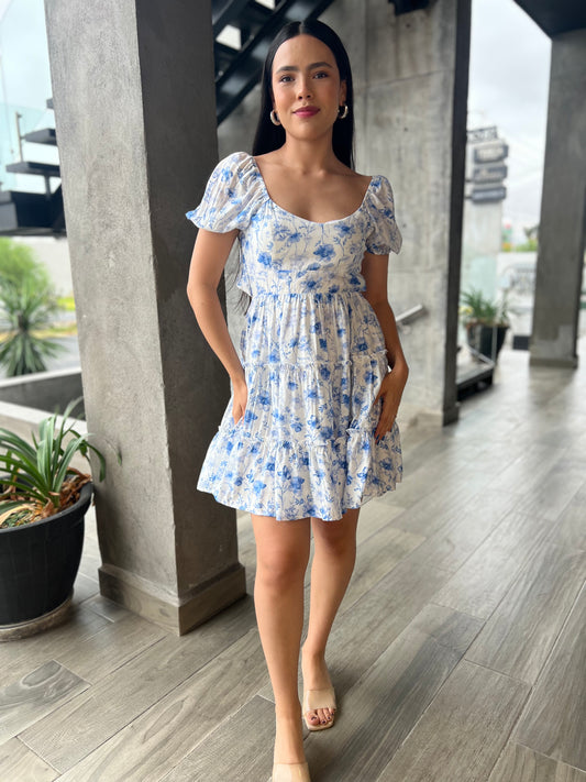VESTIDO FLORES MOÑO ESPALDA