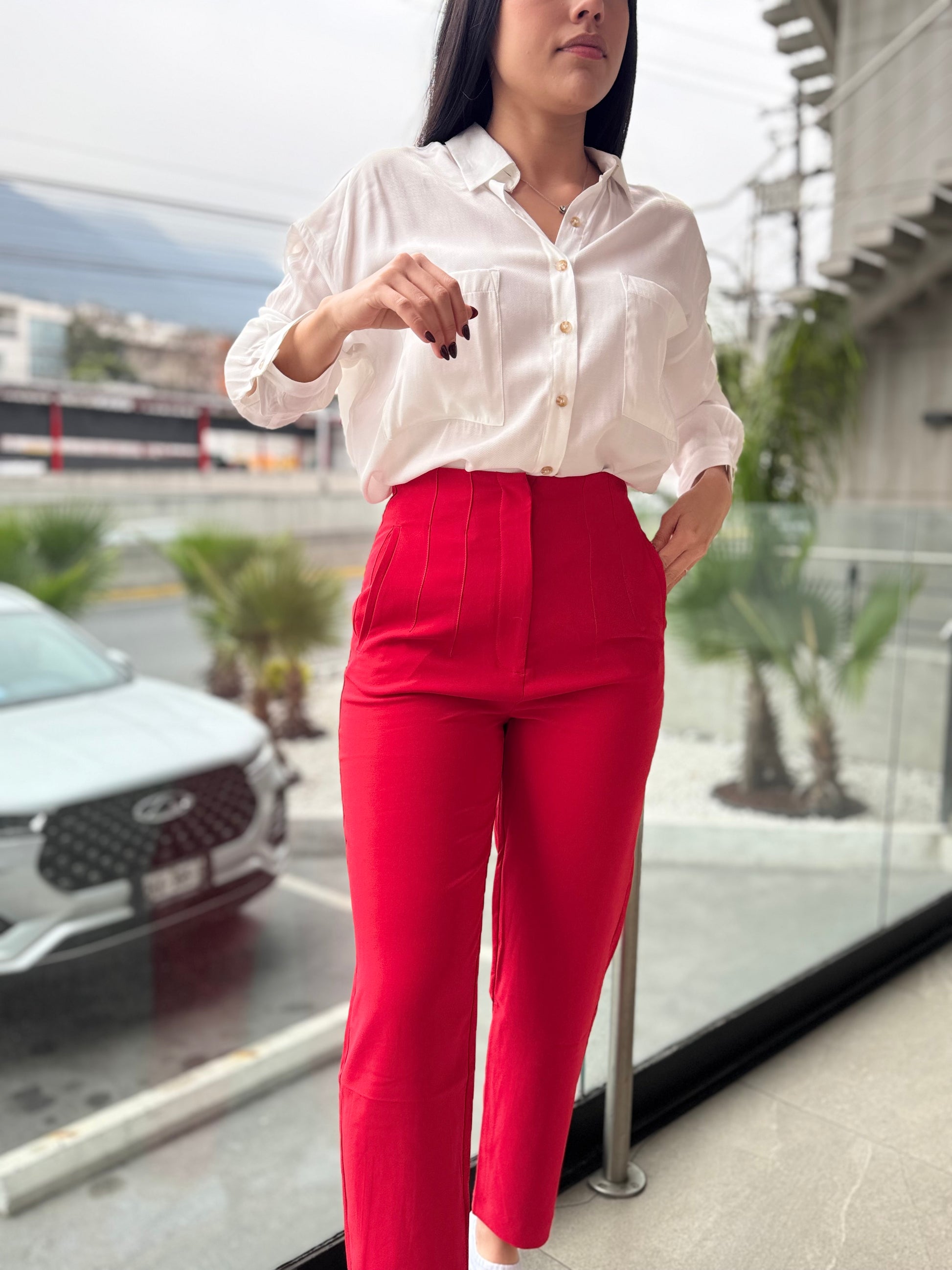 Outfit Pantalon Tiro Alto Pantalón Elegante Mujer Pantalón De