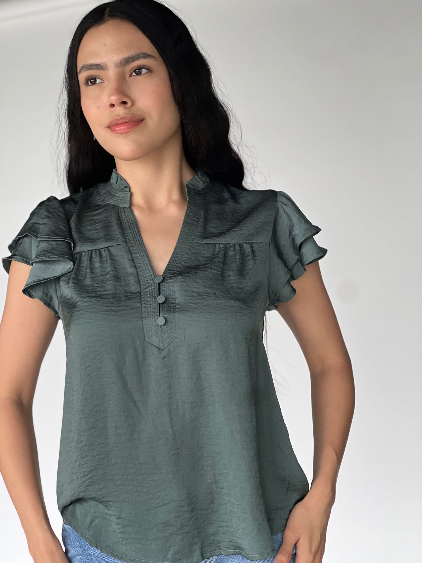 BLUSA MANGA OLANES VERDE