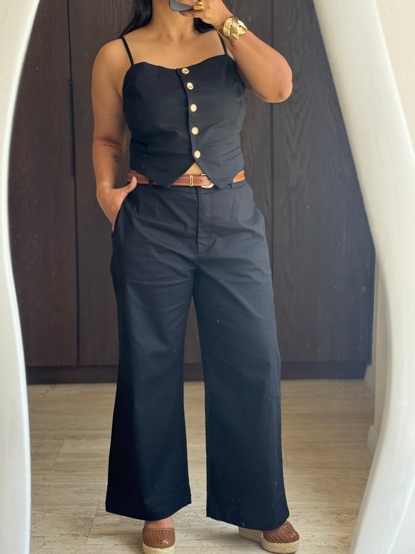 SET TOP / PANTALON CINTURON CAFÉ