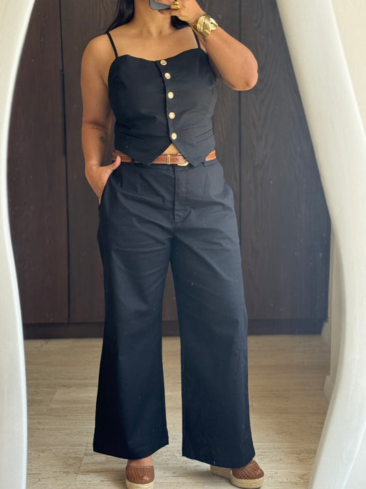 SET TOP / PANTALON CINTURON CAFÉ