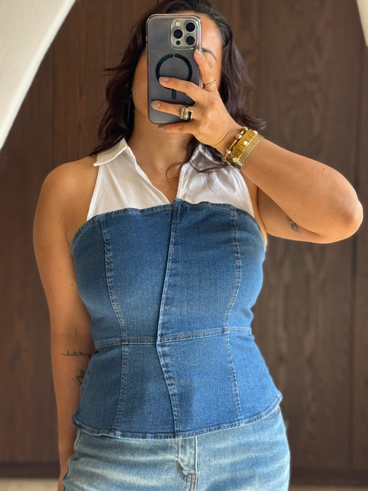 BLUSA MEZCLILLA/BLANCO