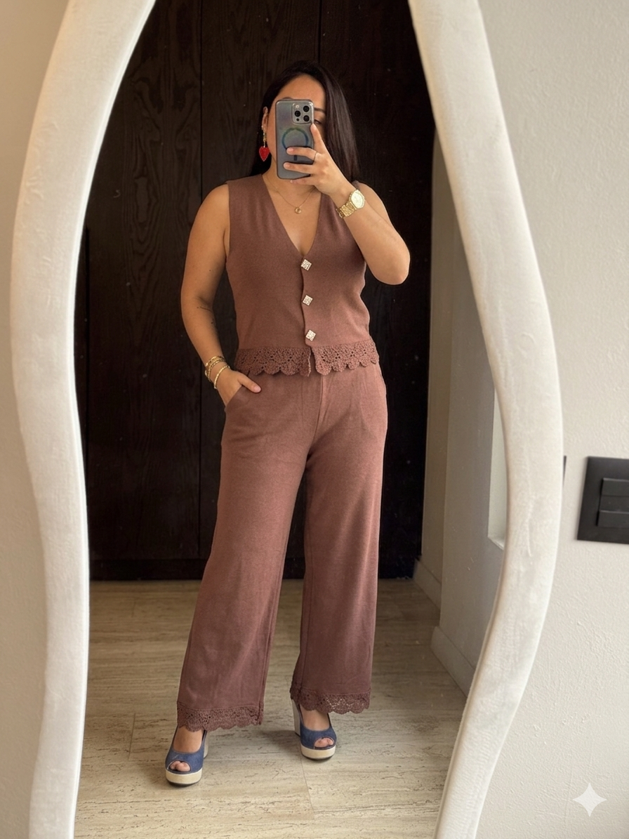 SET CHALECO PANTS TEJIDO