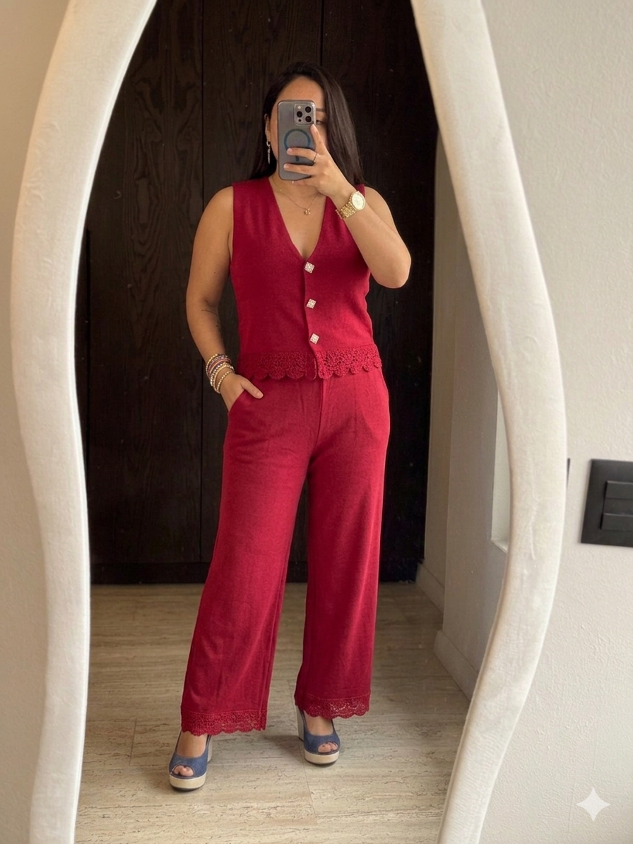 SET CHALECO PANTS TEJIDO