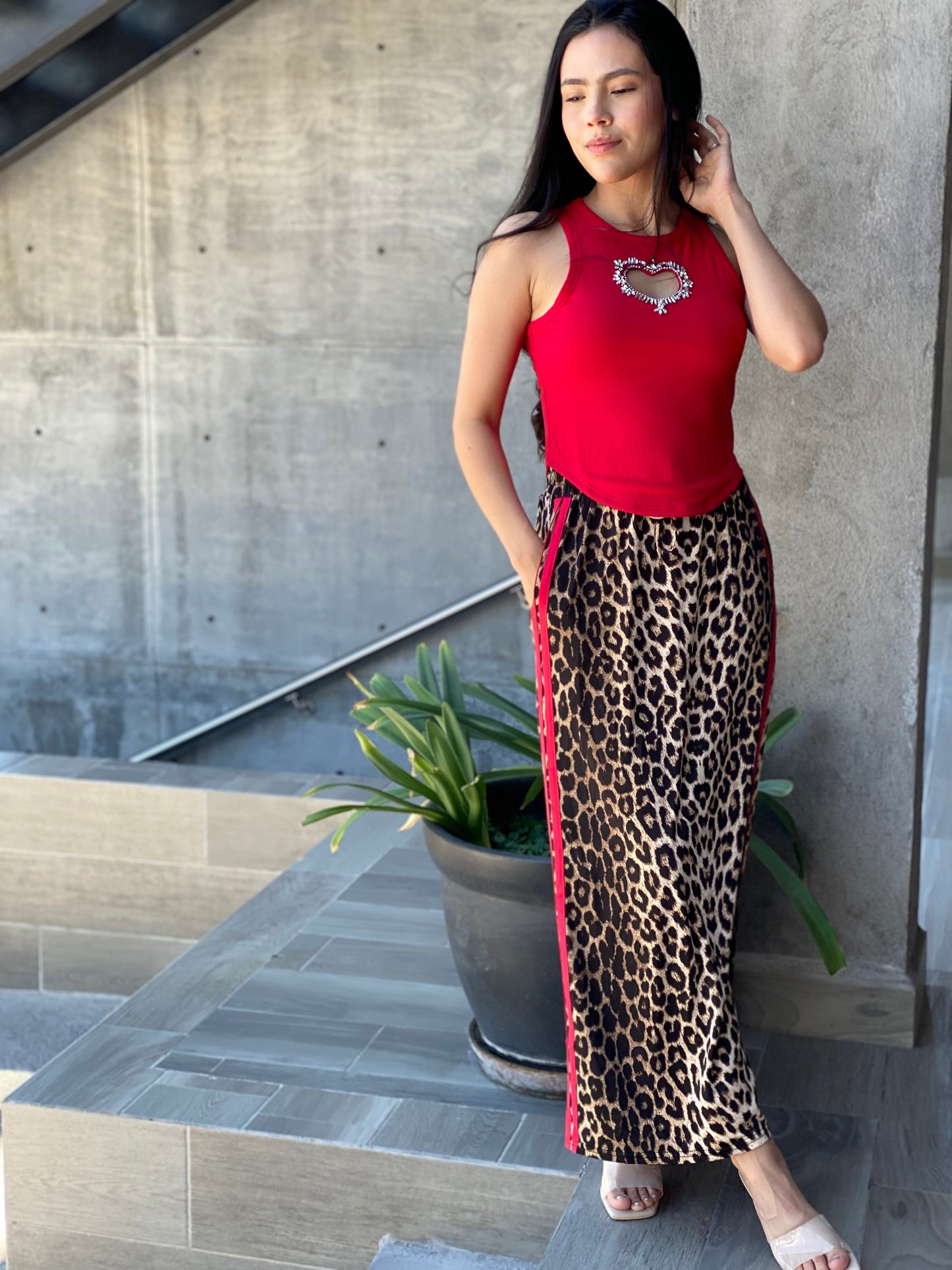 FALDA ANIMAL PRINT FRANJA ROJA