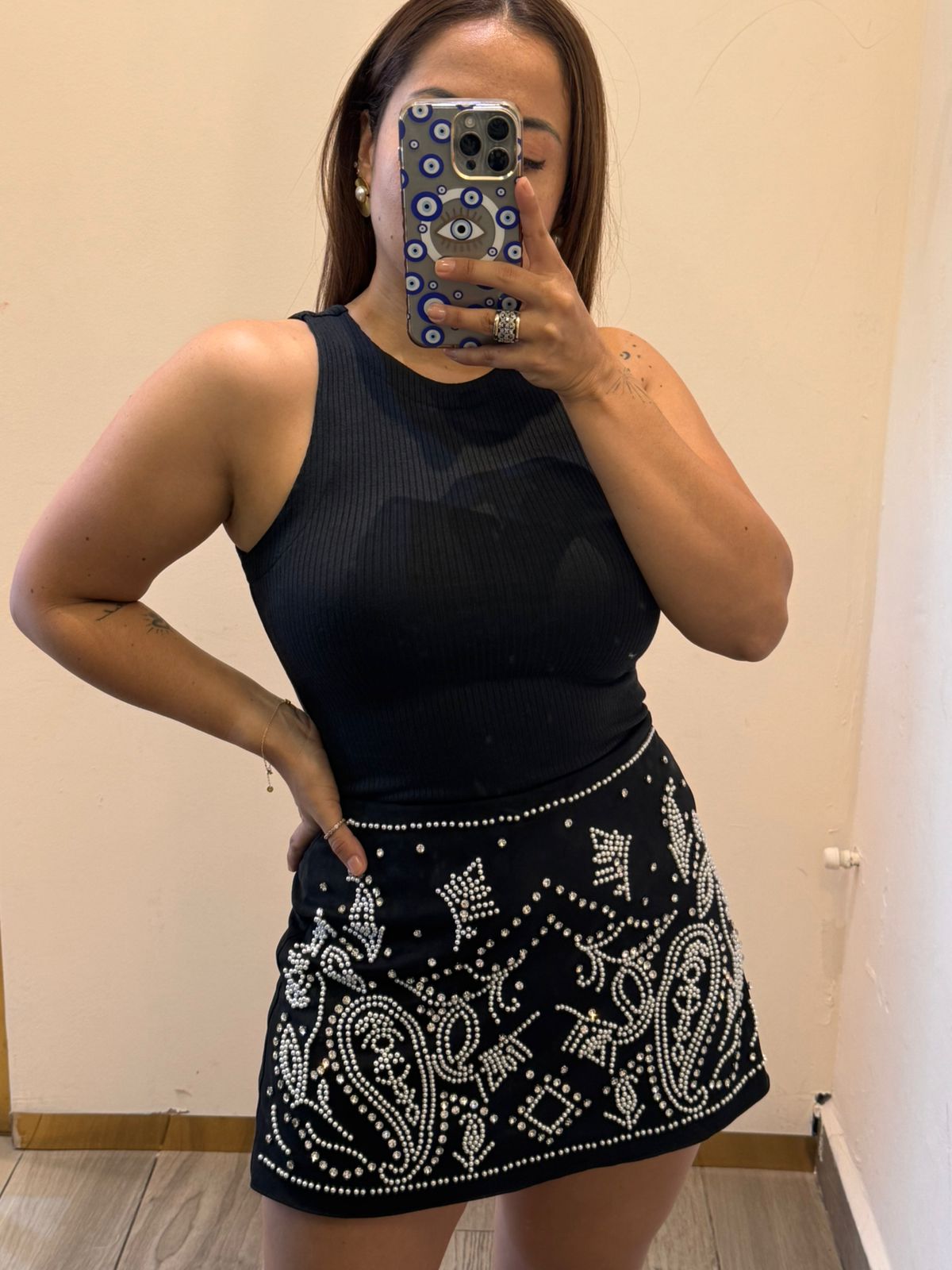 FALDA TERCIOPELO PERLAS